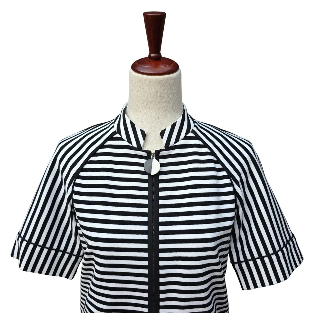 Lafayette 148 Jacket Small Petite Striped Short Sleeve Minimalist‎ Quiet Luxury